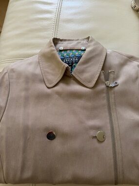 Escada Taupe  Double-Breasted Coat with Gold Buttons